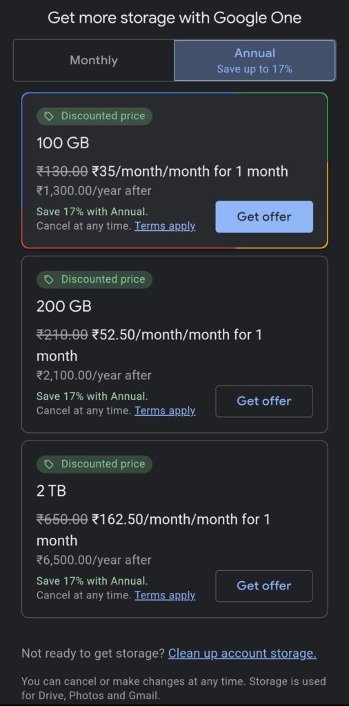 Google drive storage plan